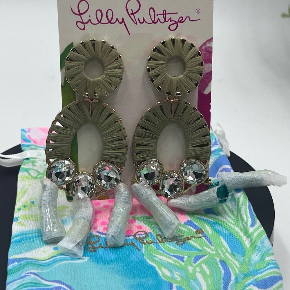 Lilly Pulitzer Party All The Tide Earrings Maldives Green Rhinestones Tassels